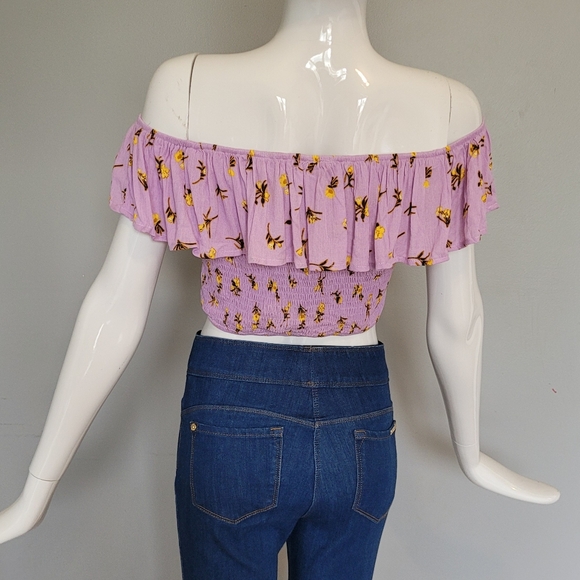 Francesca's Floral OTS Crop Top, BNWT, Size L - Picture 3 of 6